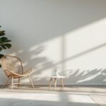 Papier peint Castorama posé dans un salon moderne avec rendu naturel et textures réalistes