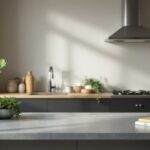 Papier peint pour cuisine moderne avec motifs et couleurs tendance dans un intérieur contemporain