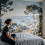 Papier peint panoramique chambre avec décor mural immersif et ambiance cosy naturelle
