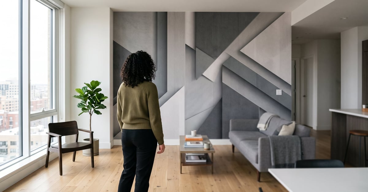 Papier peint 3D trompe l'œil dans un intérieur moderne avec effet immersif et designs contemporains