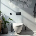 Papier peint original pour WC avec décoration tendance et moderne dans des toilettes stylisées