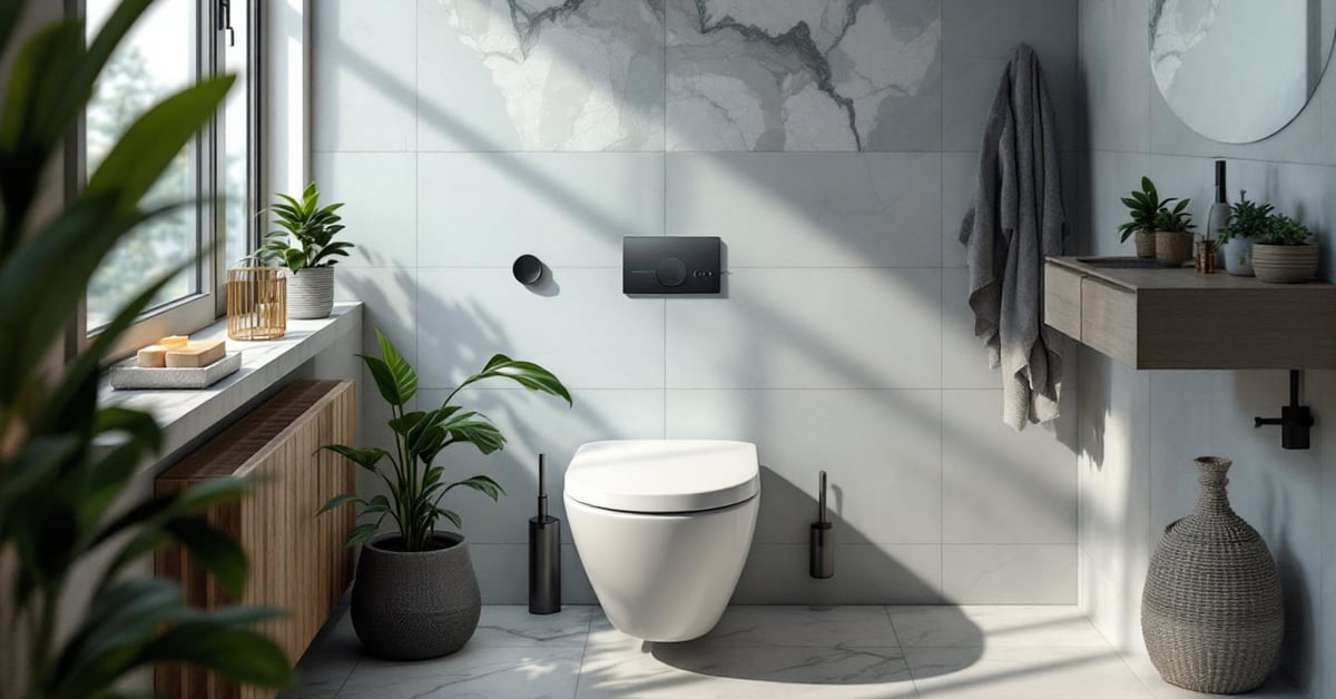 Papier peint original pour WC avec décoration tendance et moderne dans des toilettes stylisées