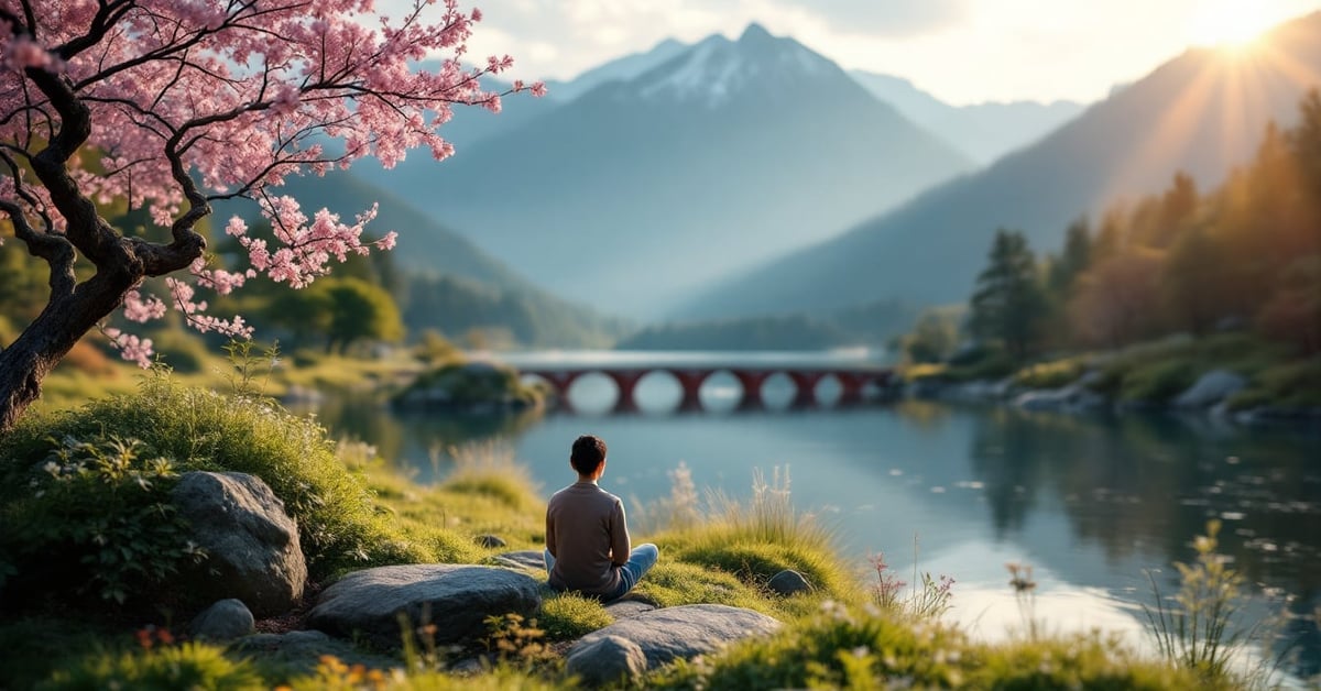 Paysage japonais zen avec jardin traditionnel, nature apaisante et harmonie visuelle à télécharger