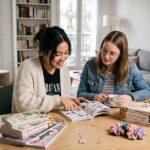 Mangas pour filles, vêtements kawaii, accessoires et livres manga disposés élégamment