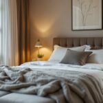 Chambre adulte moderne avec palette de couleurs apaisantes, décoration élégante et lumière naturelle