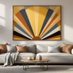 Papiers peints Art Déco aux motifs géométriques dorés et couleurs vives dans un intérieur élégant
